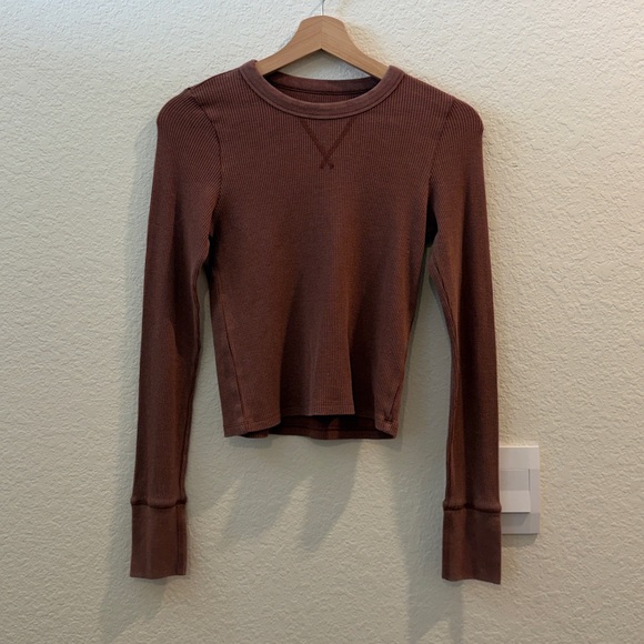 34. Aerie Waffle Knit Long Sleeve Cropped - Picture 1 of 1